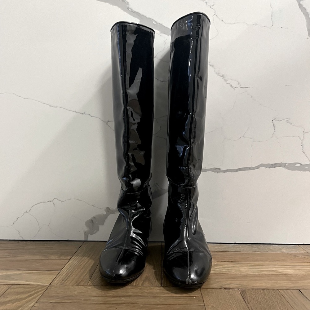 Loeffler Randall Patent Leather Knee-High Boots Black 6.5